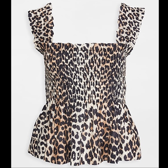 NWT GANNI Sleeveless Leopard Silky Peplum Top - Picture 1 of 5
